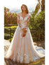 Elegant Sheer O-neck Wedding Dresses for Bride Lace Long Sleeves Appliques A Line Bridal Gowns